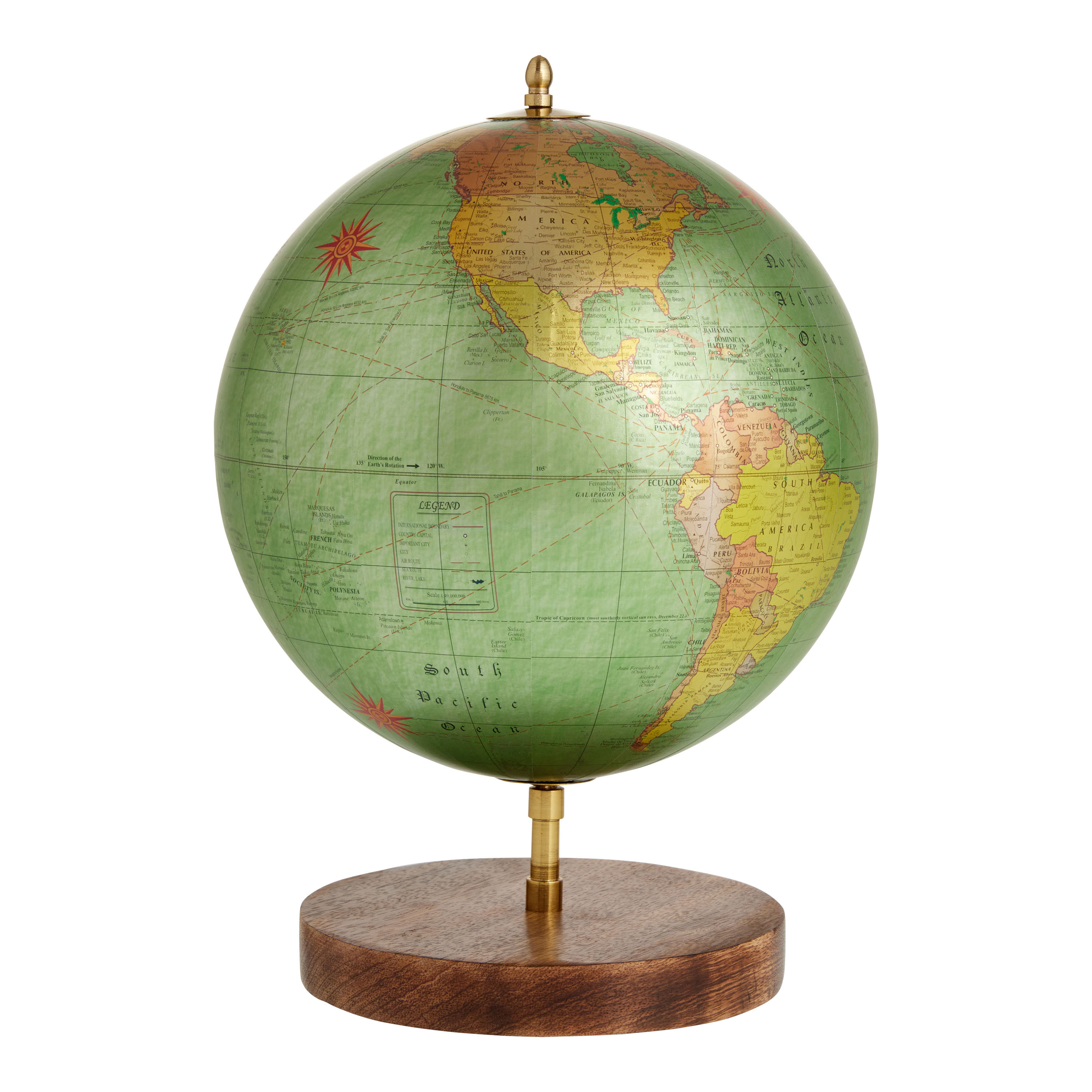 Metallic Green Upright Globe With Wood Stand | World Market