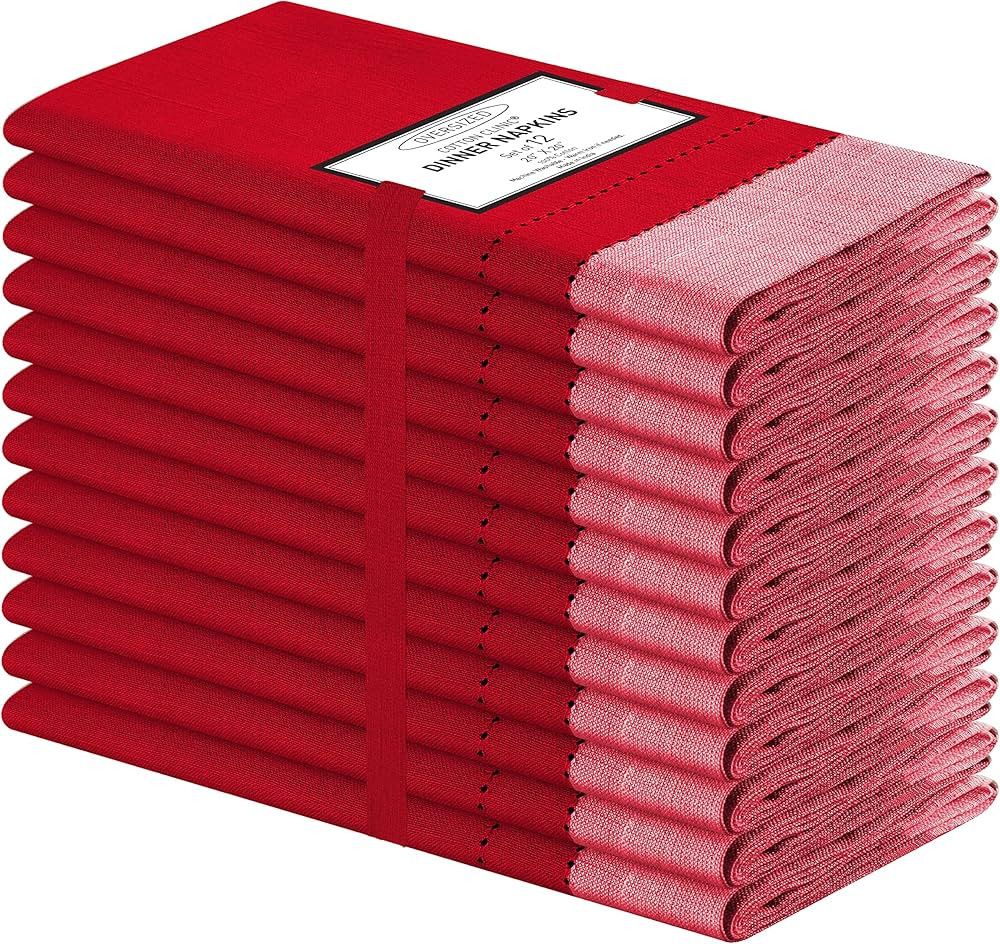Cotton Clinic Set of 12 Hemstitch Cloth Napkins 100% Cotton 20X20 inches - Ultra Soft Absorbent R... | Amazon (US)