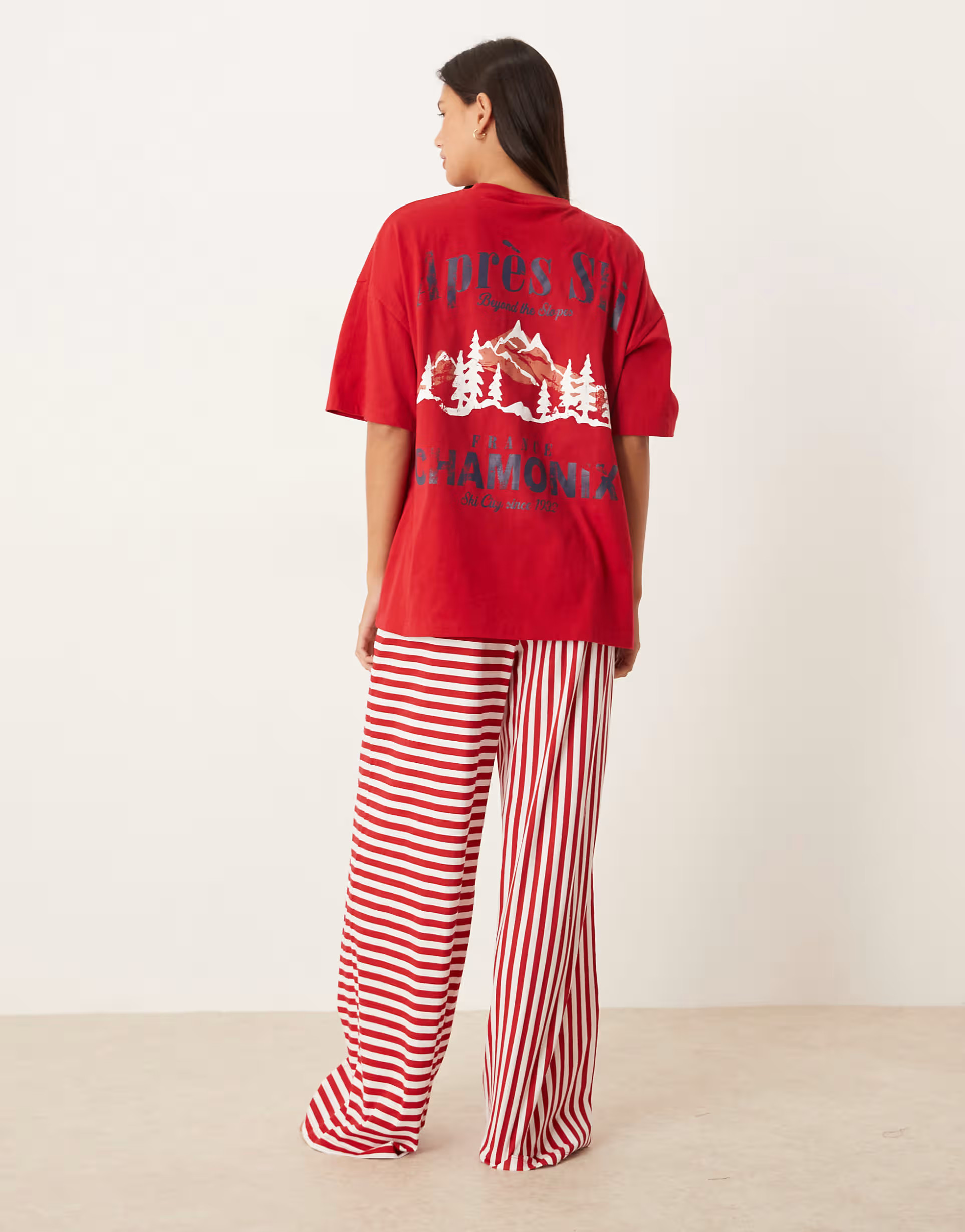 ASOS DESIGN oversized graphic tee & wide leg pants pajama set in apres ski print | ASOS (Global)