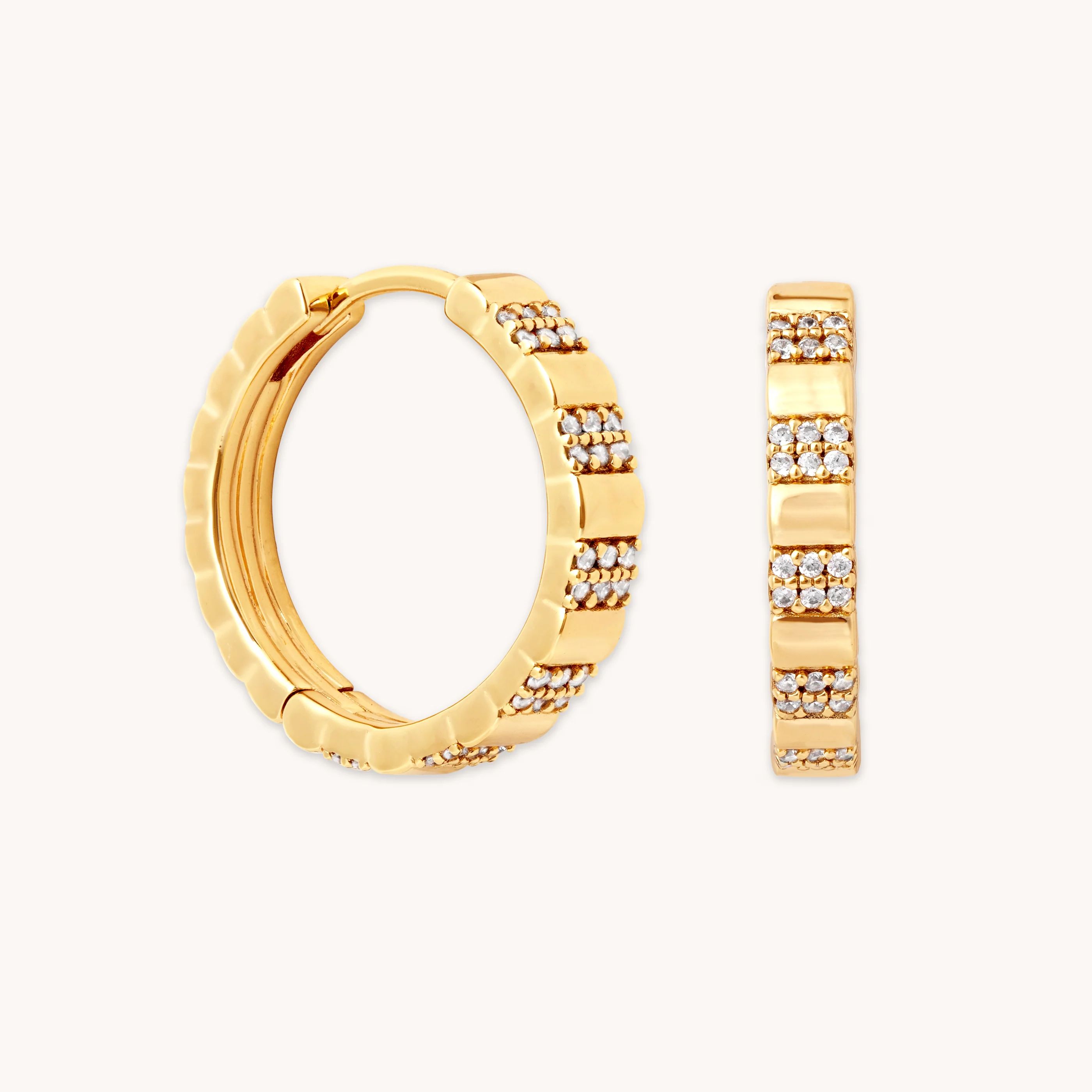 Pleated Gold Crystal Hoops | Astrid & Miyu Earrings | Astrid and Miyu