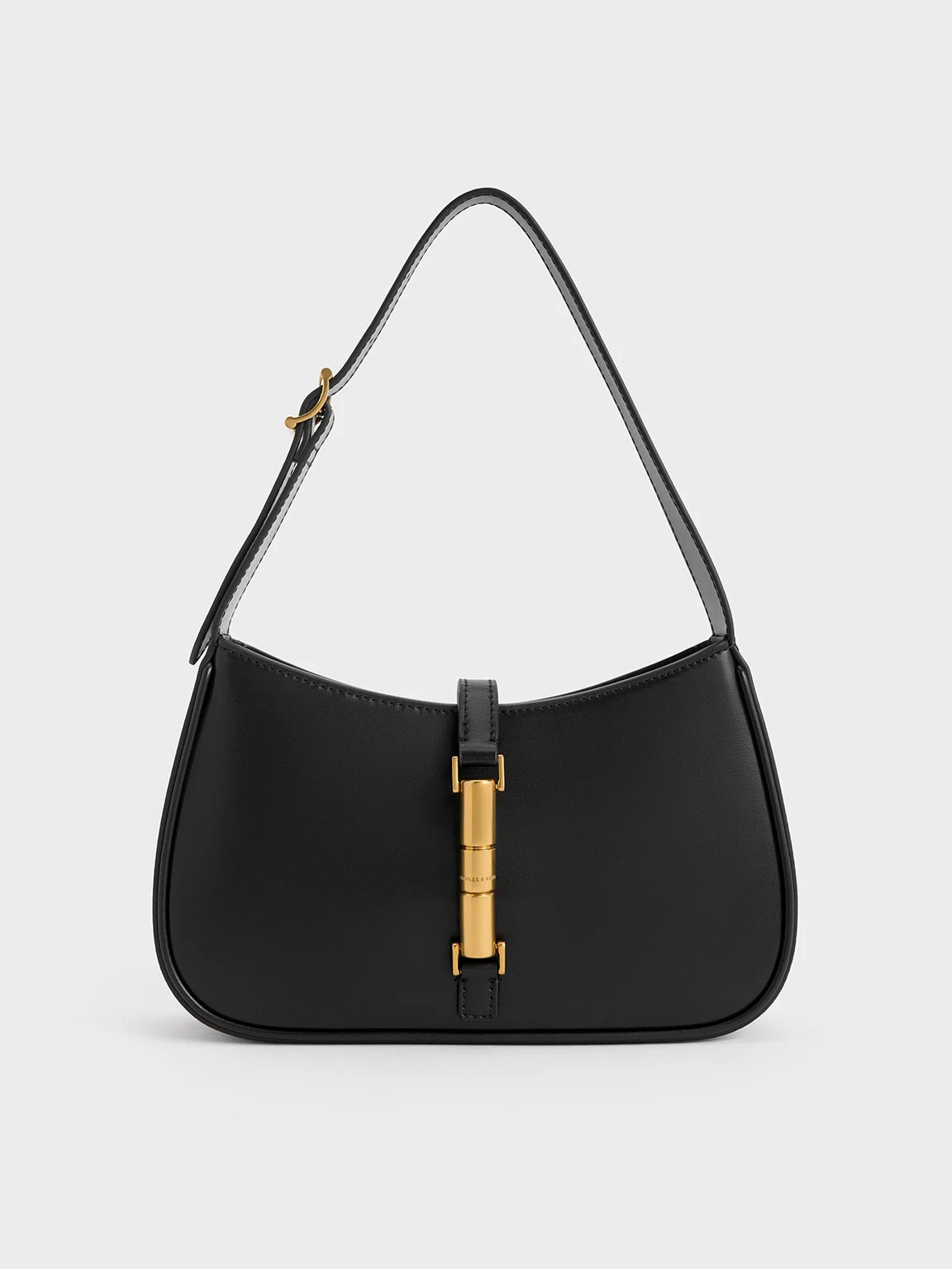 Black Cesia Metallic Accent Shoulder Bag | CHARLES & KEITH | Charles & Keith US