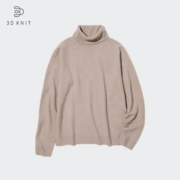 100% Cashmere 3D Knit Seamless Turtleneck Jumper | UNIQLO (UK)