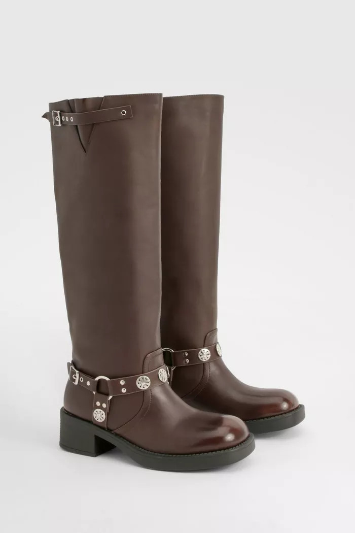 Western Style Buckle Detail Knee High Boots | Boohoo.com (UK & IE)