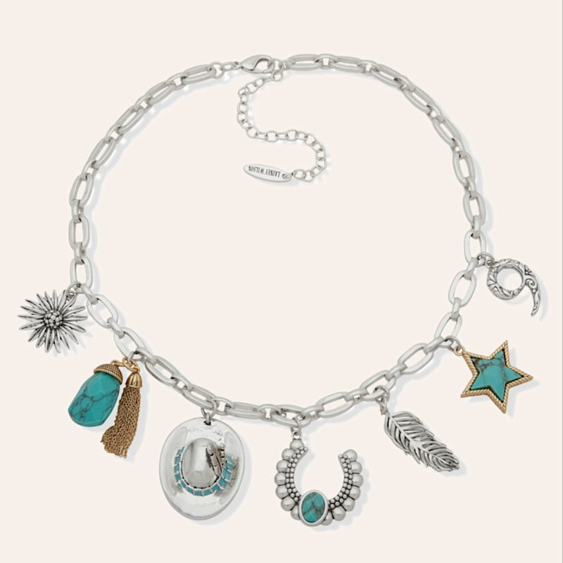 Lainey Wilson Silver & Turquoise Colored Figaro Chain Charm Necklace | Cavender's