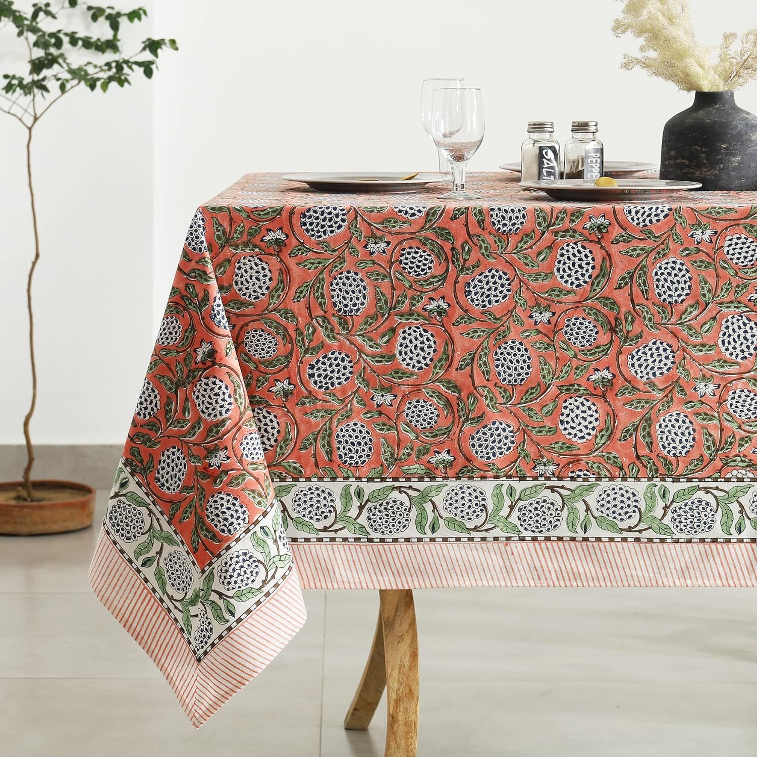Labhanshi Indian Handblock Print Pre-Washed Cotton Floral 60x90 Inch Rectangle 6-Seater Tableclot... | Amazon (US)