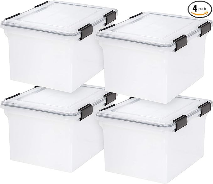 IRIS USA 32 Quart WEATHERPRO Letter Size Portable File Box, Plastic Storage Container with Durabl... | Amazon (US)
