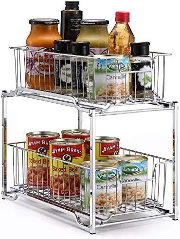 Simple Trending Stackable 2-Tier Under Sink Cabinet Organizer with Sliding Storage Drawer, Chrome | Amazon (US)