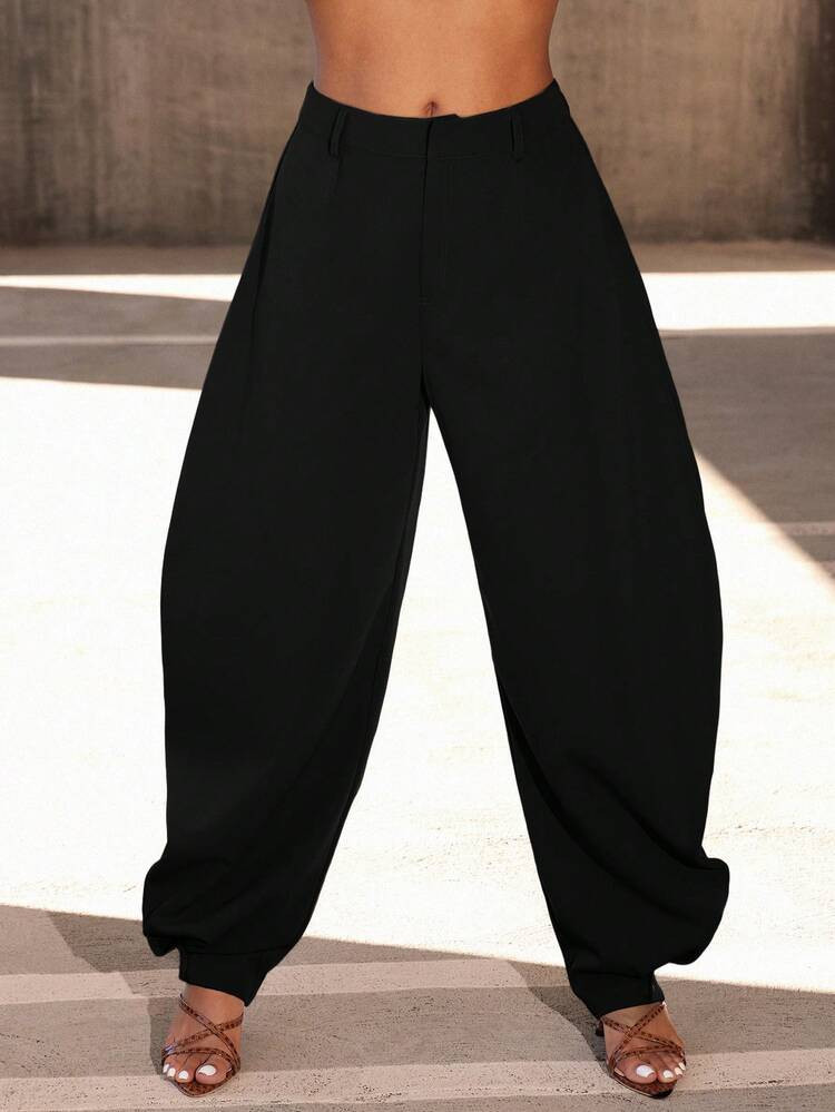 Vixey High Waisted Barrel Office Pants With Gold Button Cuffs | SHEIN