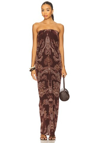 ROCOCO SAND Off Shoulder Maxi Dress in Brown & Beige from Revolve.com | Revolve Clothing (Global)