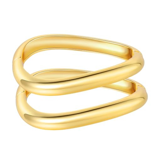 zocare Gold Bangles Bracelets for Women Chunky Gold Cuff Bracelet Set 2PCS Trendy Bracelet for Women Irregular Cuff Hinged Wide 14K Gold Plated Bracelet Jewelry Gift | Amazon (US)