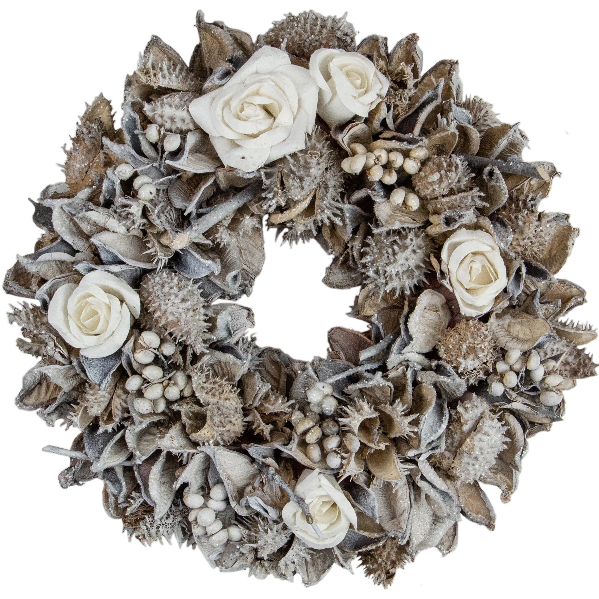 Glittered Rose and Winter Botanicals Artificial Christmas Wreath, 9.5-Inch, Unlit | Walmart (US)