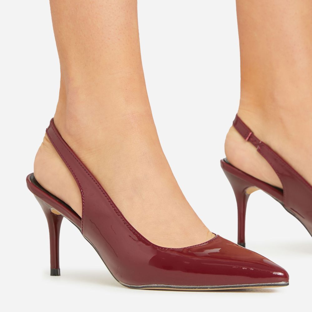 Seymore Pointed Toe Slingback Court Heel In Burgundy Patent | Ego Shoes (UK)