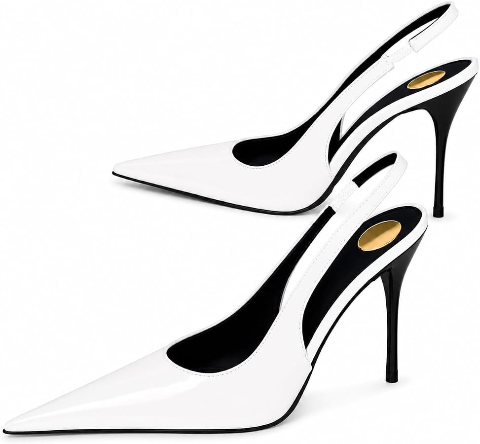 Women\u2019s Pointed Toe Slingback Pumps, Patent Leather Stiletto Dress Heels for Office Wedding ... | Amazon (US)
