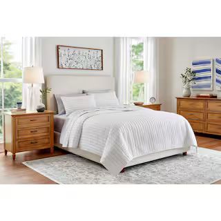 Home Decorators Collection Biscuit Beige Upholstered Platform Queen Bed with Square Headboard B27... | The Home Depot