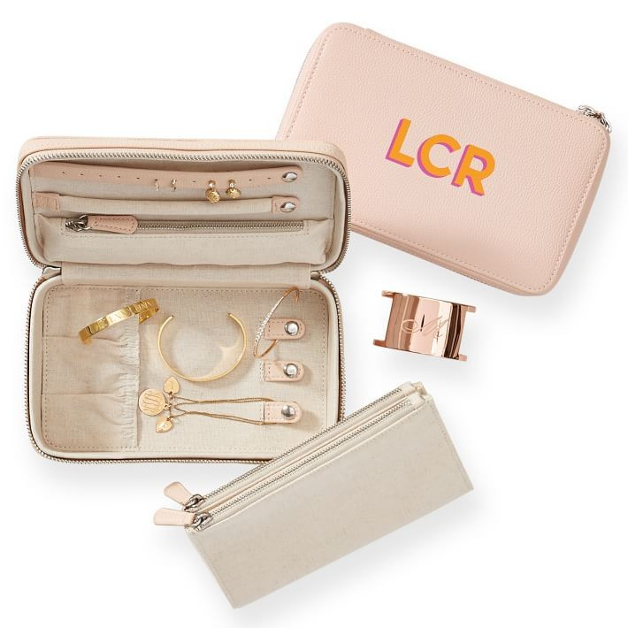 Medium Travel Jewelry Case, Blush, Shadow Printed | Mark and Graham