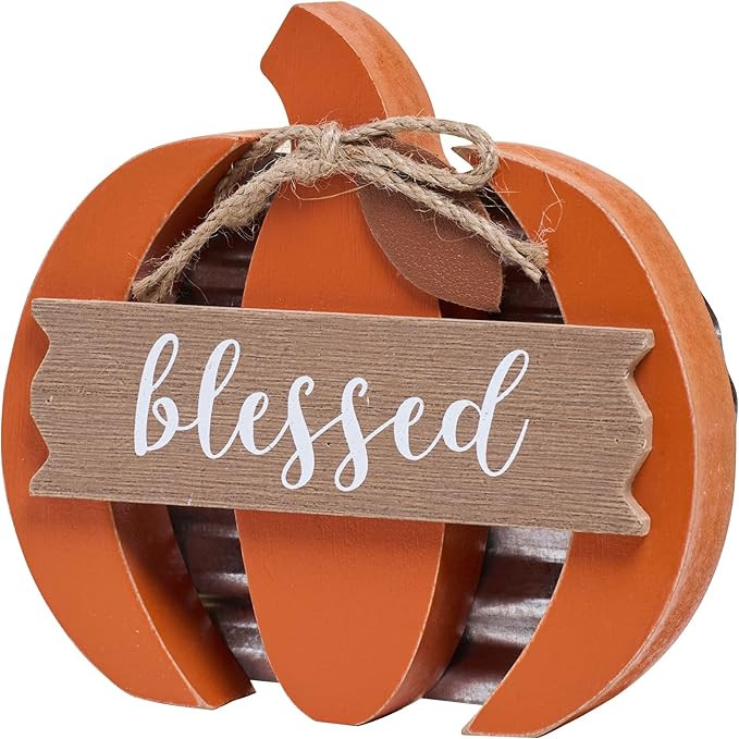 HPC DECOR Fall Tiered Tray Decor- Fall Decor Artificial Pumpkin- Rustic Wooden Fall Sign Table De... | Amazon (US)