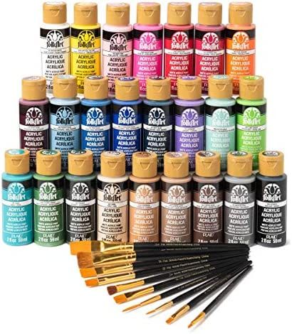 Amazon.com: FolkArt 24 Bottle Acrylic Craft Paint Set with 10 Pack of Brushes, 2oz, Assorted Colo... | Amazon (US)