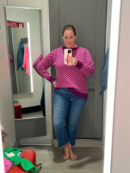 Colorful sweater, checkered sweater, checkerboard sweater, target sweater, pink sweater, Madewell jeans 

#LTKstyletip #LTKunder50 #LTKFind