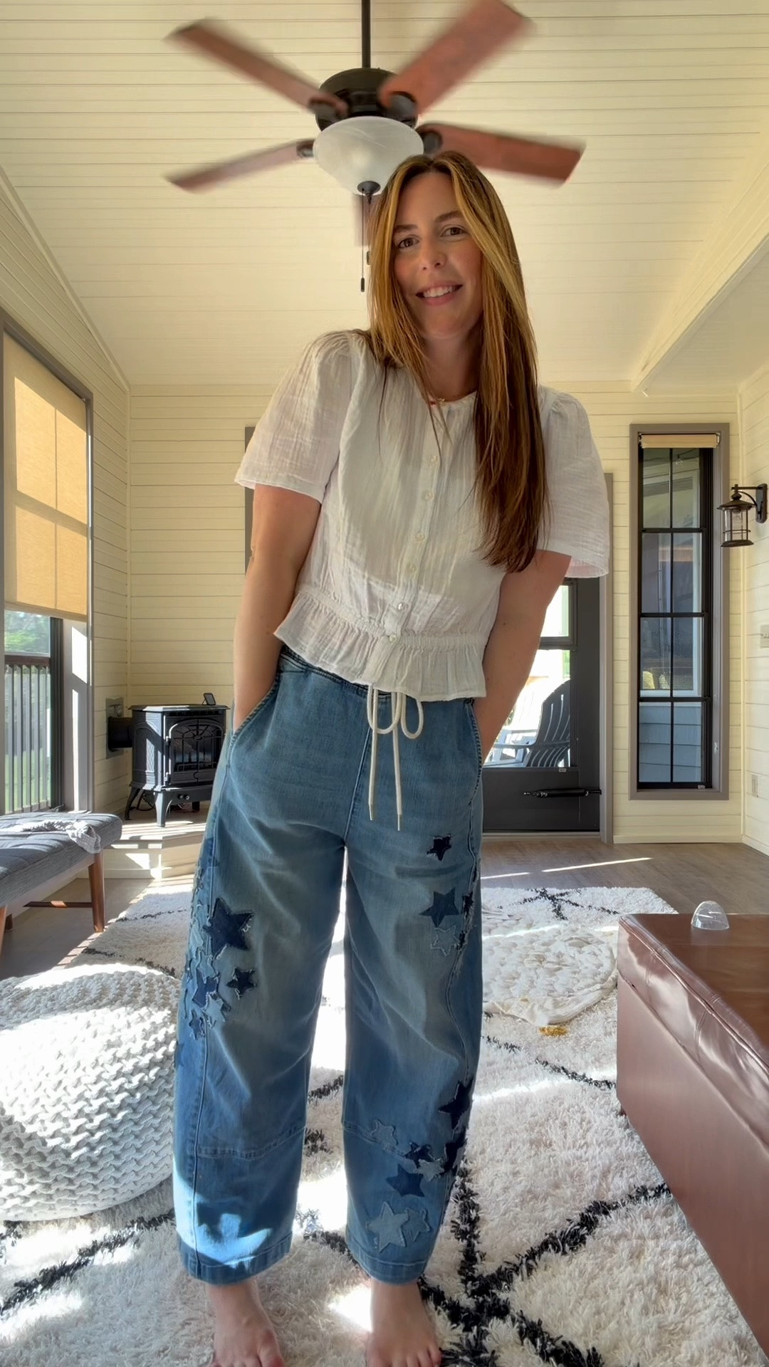 Daily fit check! A pretty white top and easy pull-on jeans is the ultimate summer combo 🤍 The star embroidery would make these fun for the Fourth!

#LTKootd #LTKmomlife #LTKSeasonal
