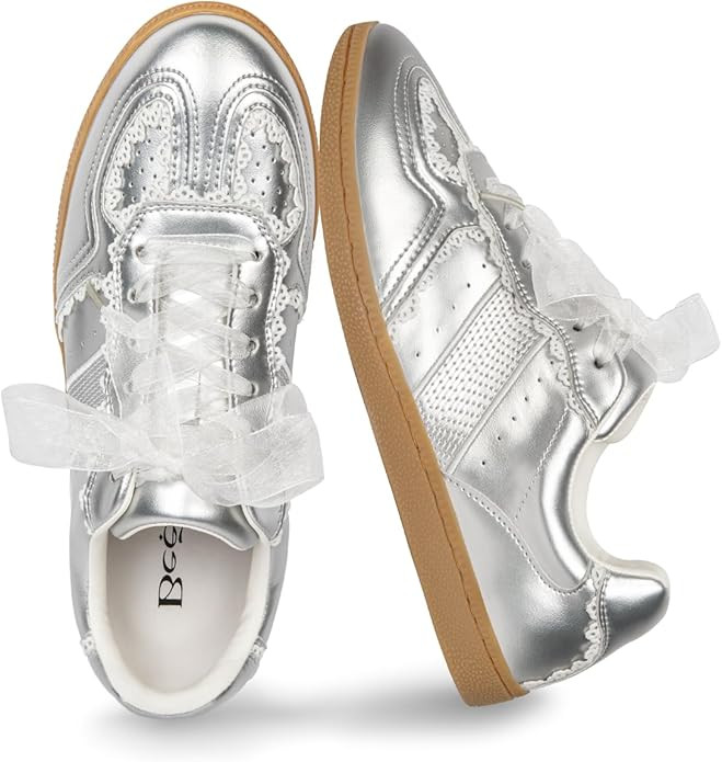 Casual Sneakers for Women Lace Detail – Elegant Ribbon Lace-Up Fashion Sneakers with Leather Up... | Amazon (US)