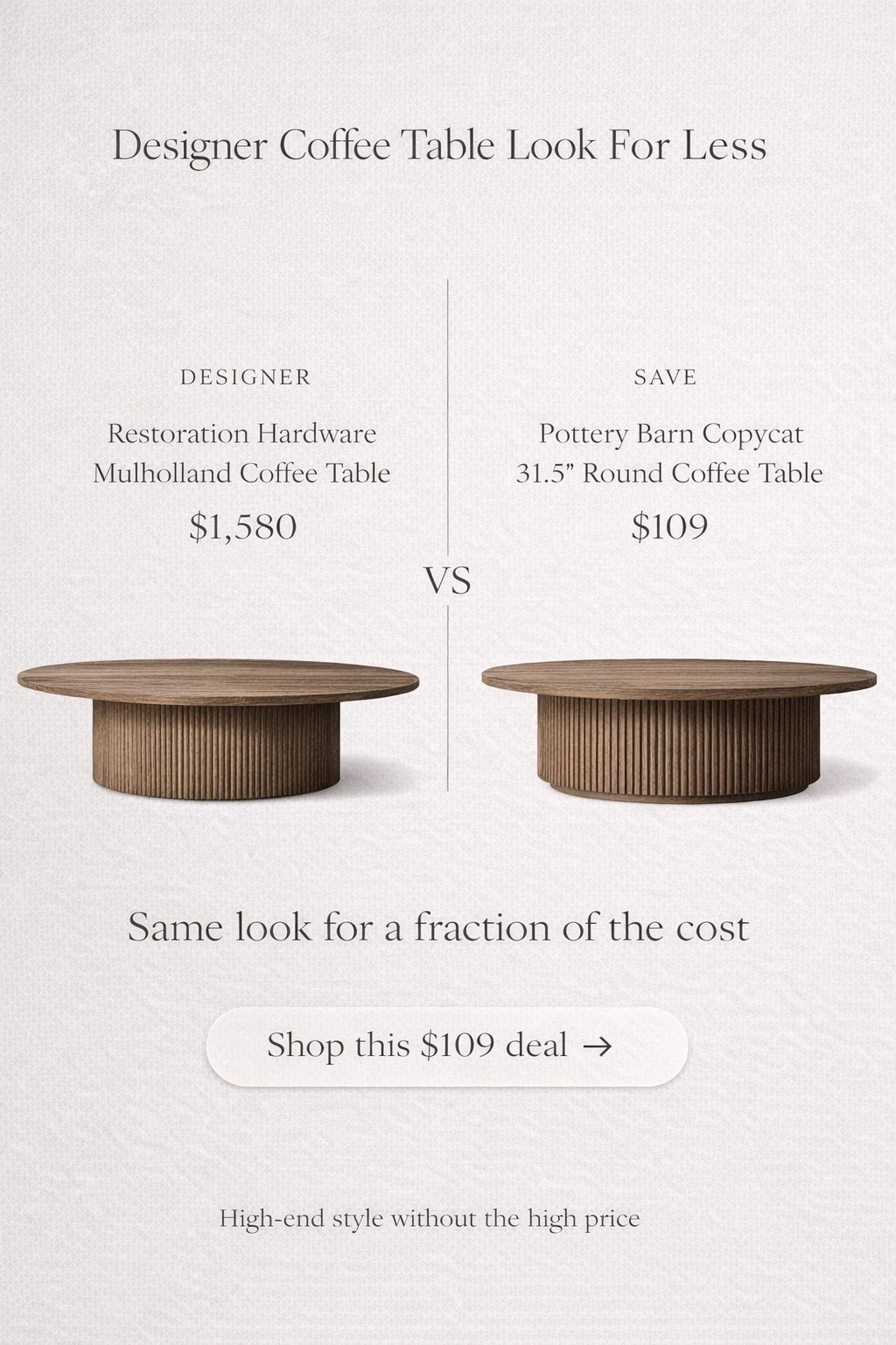 Same silhouette, completely different price point. This fluted round coffee table gives that Restoration Hardware look for less with its warm wood tone and modern pedestal base. I love this style for creating a high-end, organic modern living room without the splurge. It’s the perfect statement piece for a neutral home, especially if you’re layering textures and keeping things minimal and elevated.

#LTKHome #LTKSaleAlert