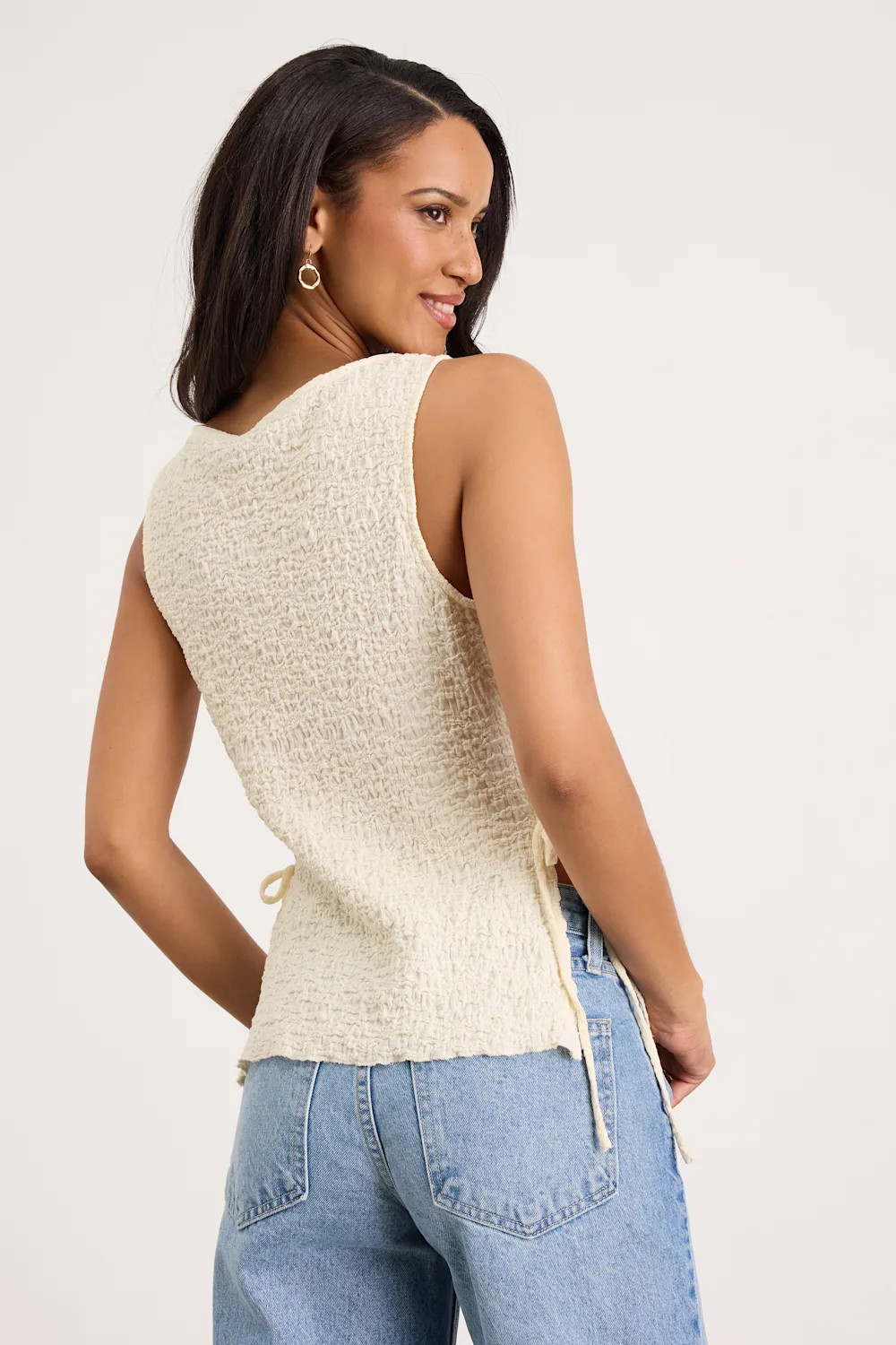 Bizzy Cream Textured Side-Tie Tank Top | Lulus
