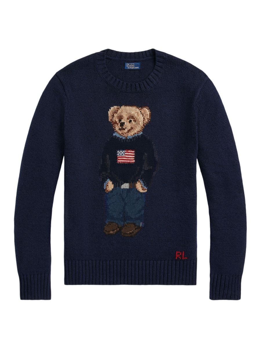 Cotton-Linen Crewneck Bear Sweater | Saks Fifth Avenue