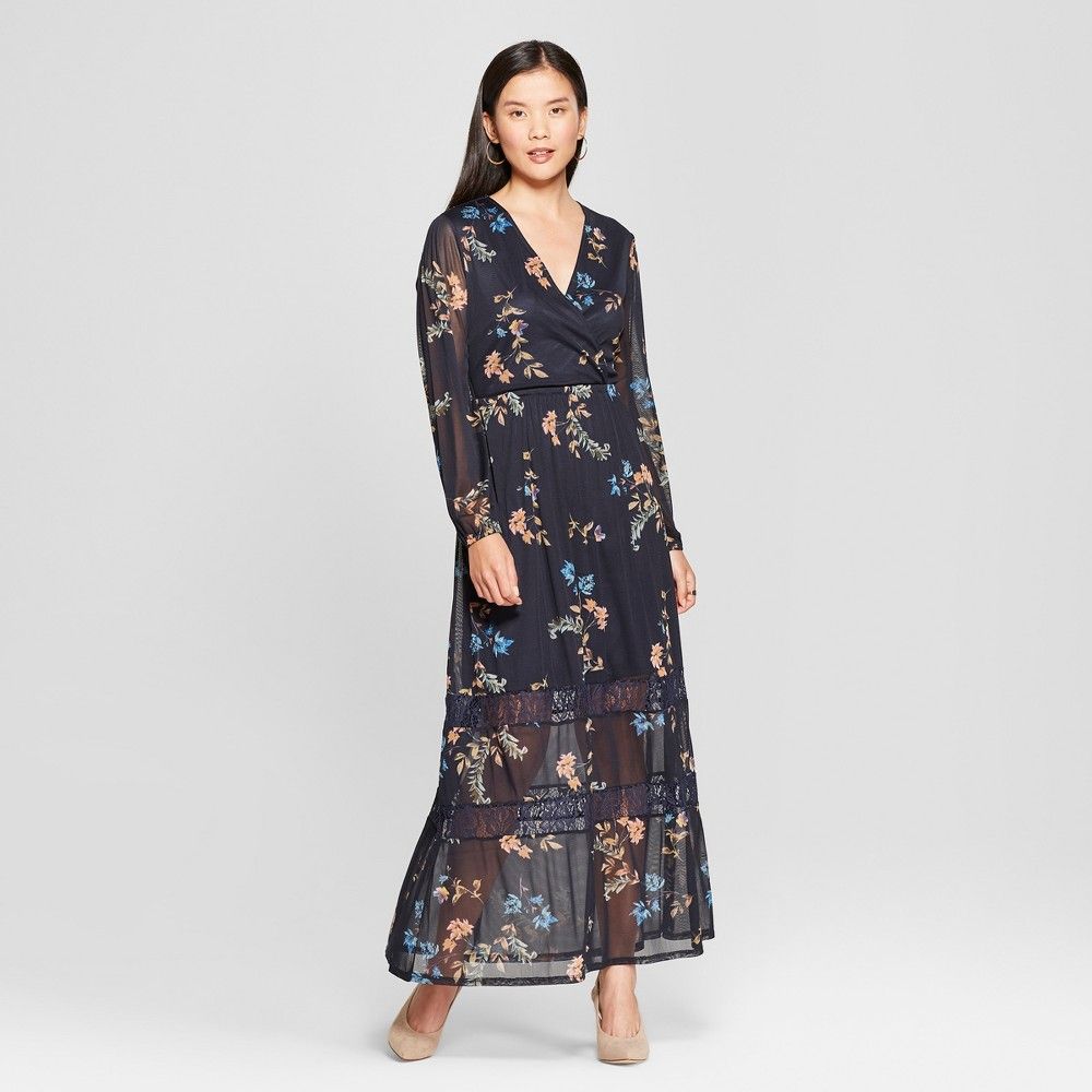 Women's Floral Print Mesh Maxi Dress - Spenser Jeremy - Navy S, Blue | Target