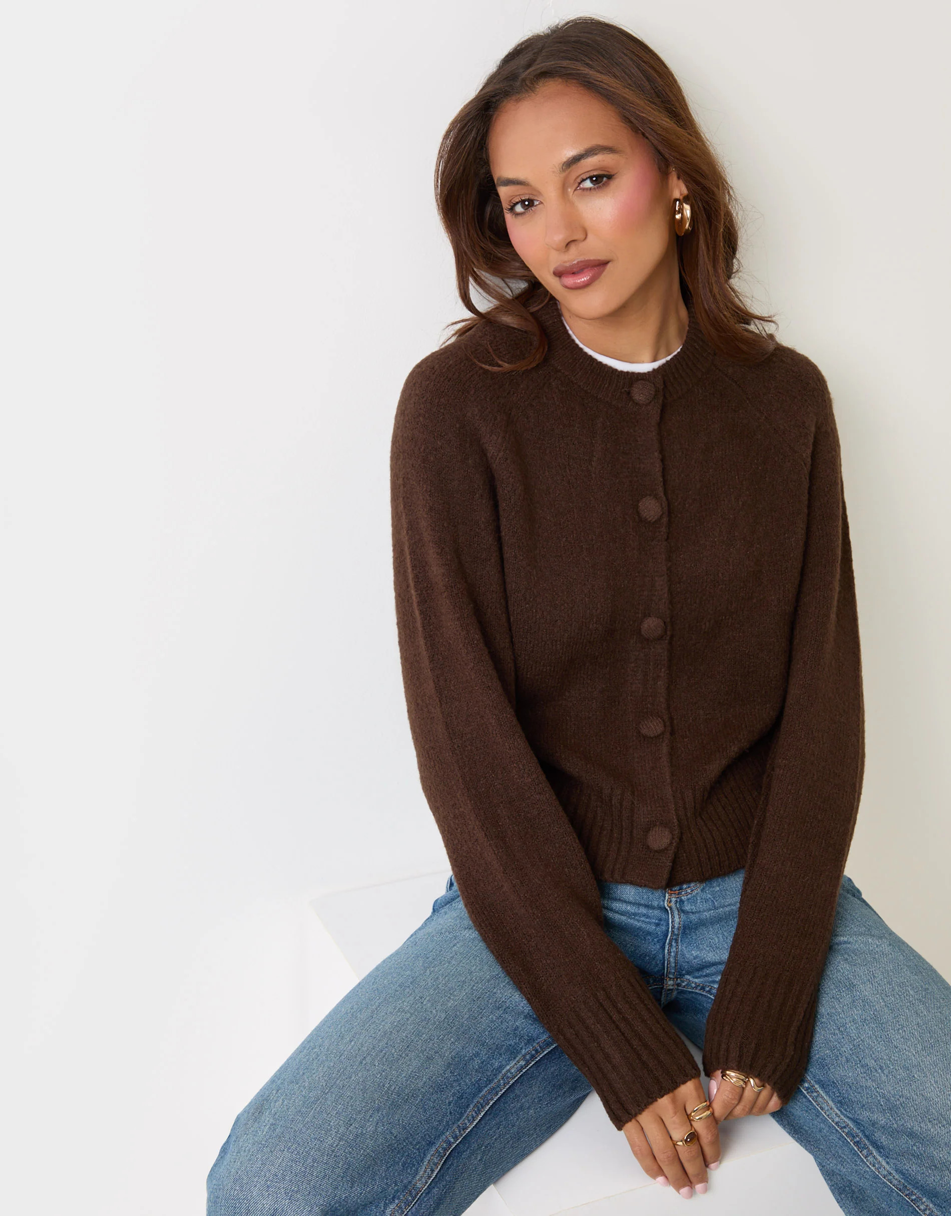 The Relaxed Knitted Cardigan in Brown | Threadbare UK