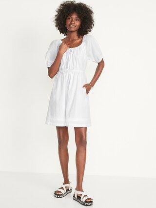 Puff-Sleeve Tie-Back Cut-Out Mini Swing Dress for Women | Old Navy (US)