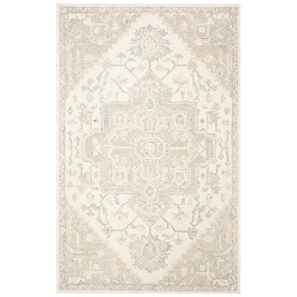 SAFAVIEH Handmade Micro-Loop Nuriye Medallion Wool Rug - 8' x 10' - Ivory/Beige | Bed Bath & Beyond