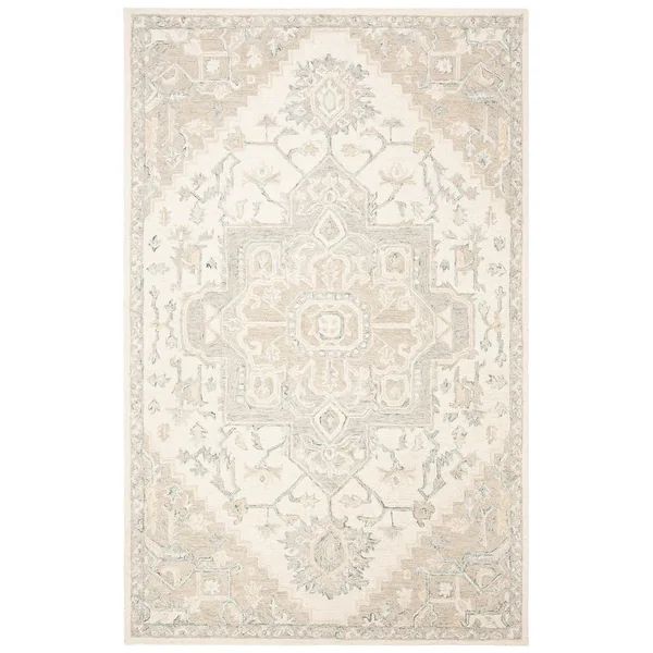 SAFAVIEH Handmade Micro-Loop Nuriye Medallion Wool Rug - 8' x 10' - Ivory/Beige | Bed Bath & Beyond