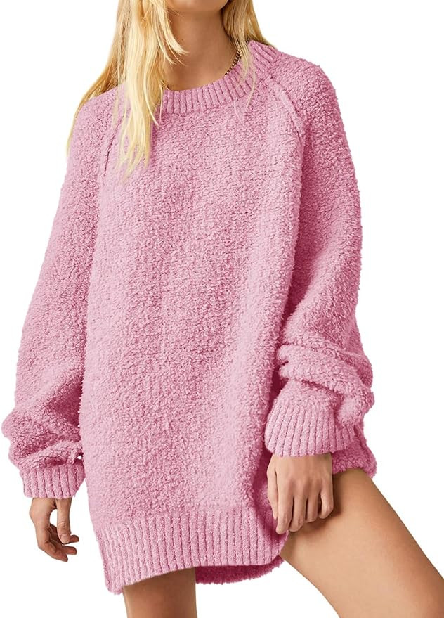 Saodimallsu Womens Oversized Sweater 2024 Fall Trendy Fuzzy Crew Neck Long Sleeve Casual Tunic Sw... | Amazon (US)