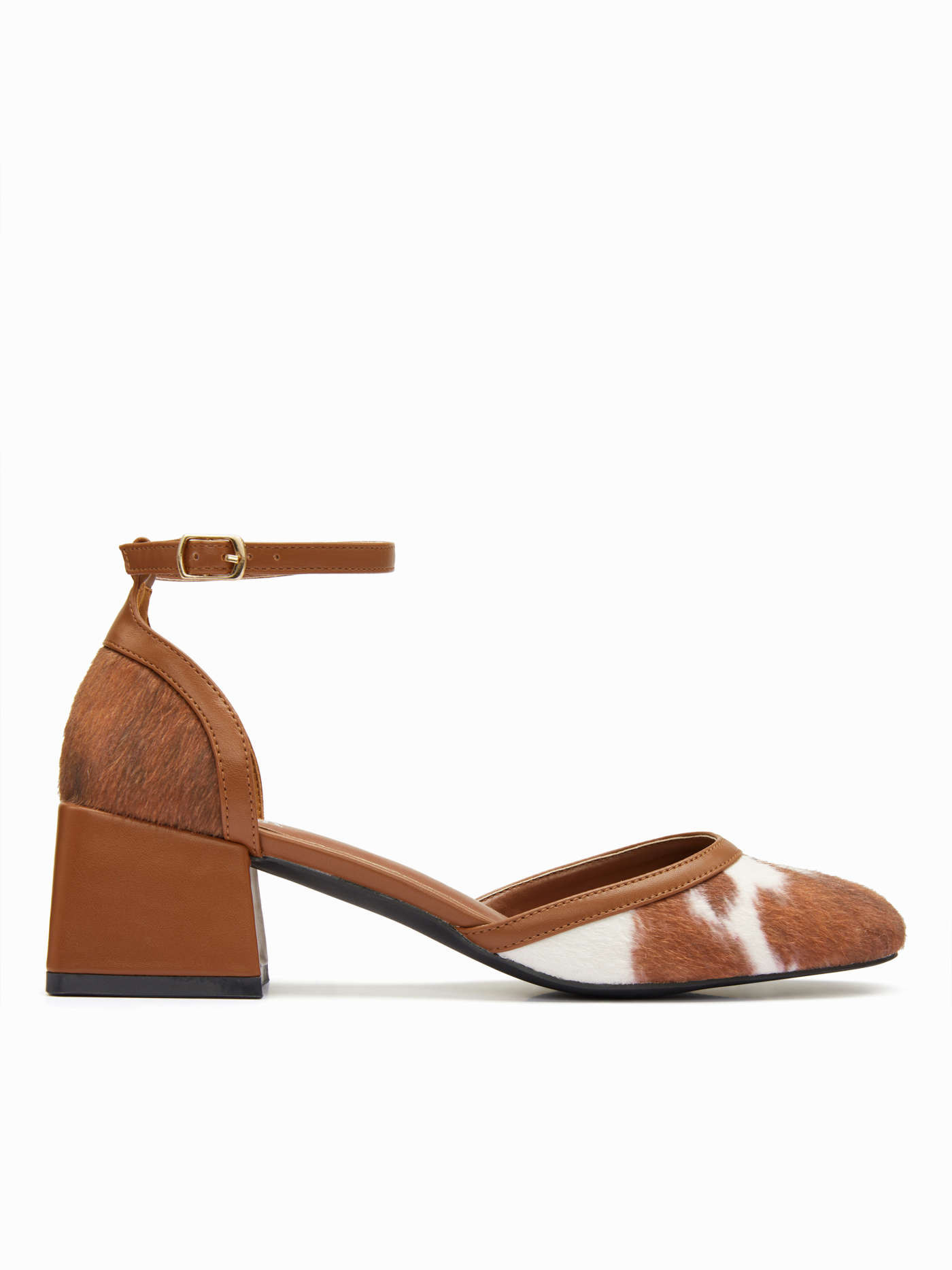 COWHIDE PRINT SQUARE TOE CHUNKY HEEL For Work | Cider
