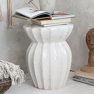 Bloomingville Elegant Round Sculpted Stoneware Stool, White | Amazon (US)