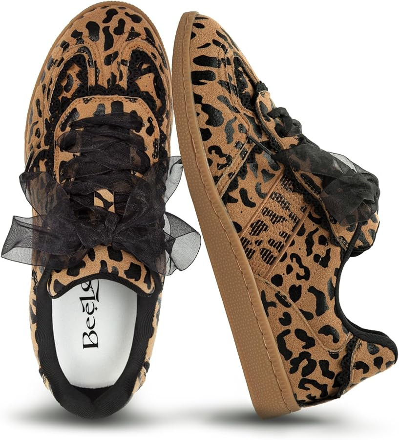 Casual Sneakers for Women Lace Detail – Elegant Ribbon Lace-Up Fashion Sneakers with Leather Up... | Amazon (US)