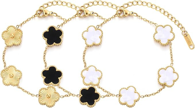Clover Bracelets for Set Women, Van Cleef 18K Gold Plated Fashion Bracelet Four Leaf Lucky 5 Leaf... | Amazon (CA)