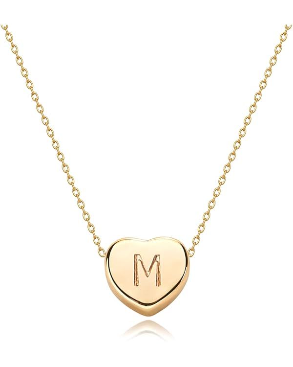 Amazon.com: Tiny Gold Initial Heart Necklace-14K Gold Filled Handmade Dainty Personalized Letter ... | Amazon (US)