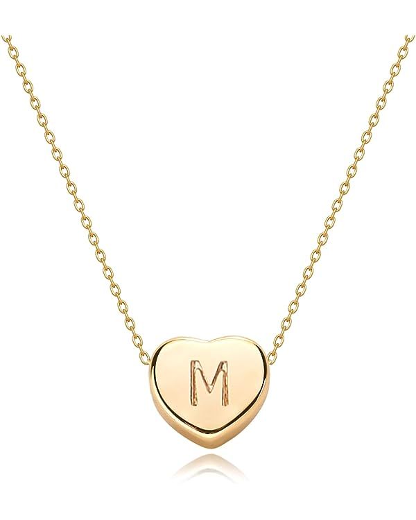 Amazon.com: Tiny Gold Initial Heart Necklace-14K Gold Filled Handmade Dainty Personalized Letter ... | Amazon (US)