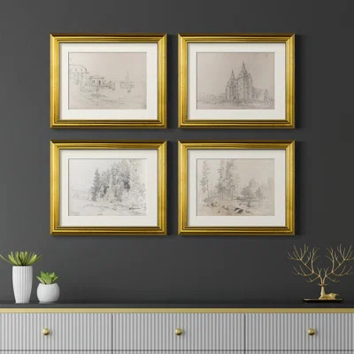 Vintage Sketch IV  -4 Piece Set of Framed Prints | Wayfair North America