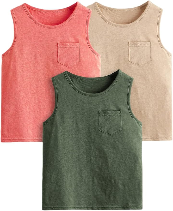 Floerns Boy's 3 Pcs Sleeveless Crew Neck Pocket Casual Solid Tank Top | Amazon (US)