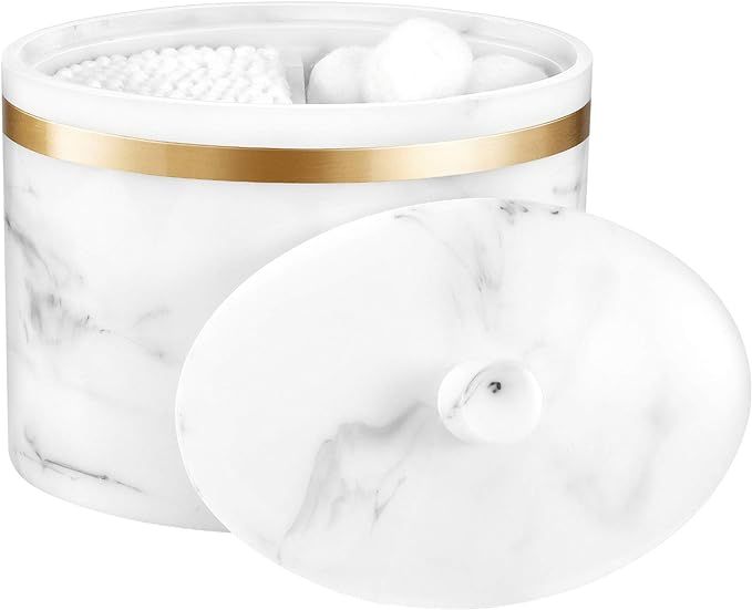 Lewondr Marble Cotton Swab Holder Box with Lid, [2 Compartments] Q-tip Cotton bud Storage Cosmeti... | Amazon (UK)