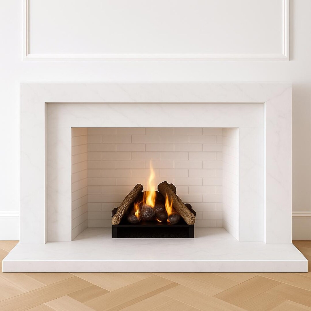 Luxury White Marble Fireplace Mantel: Modern Two-step Surround - Etsy | Etsy (US)
