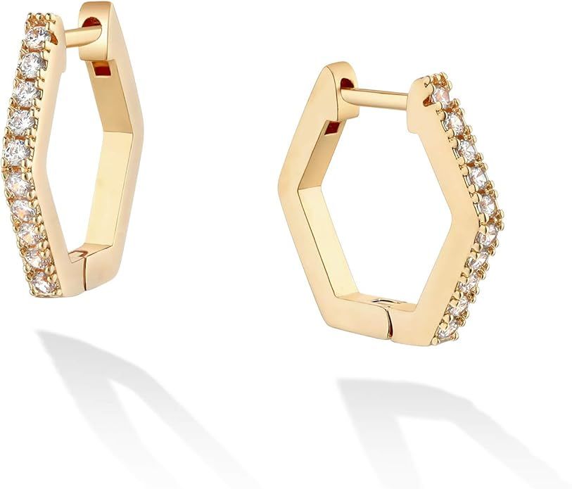 LOYATA Spike Earrings Gold Huggie Hoop Diamond Cubic Zirconia 14K Gold Filled Dainty Small Simple... | Amazon (US)