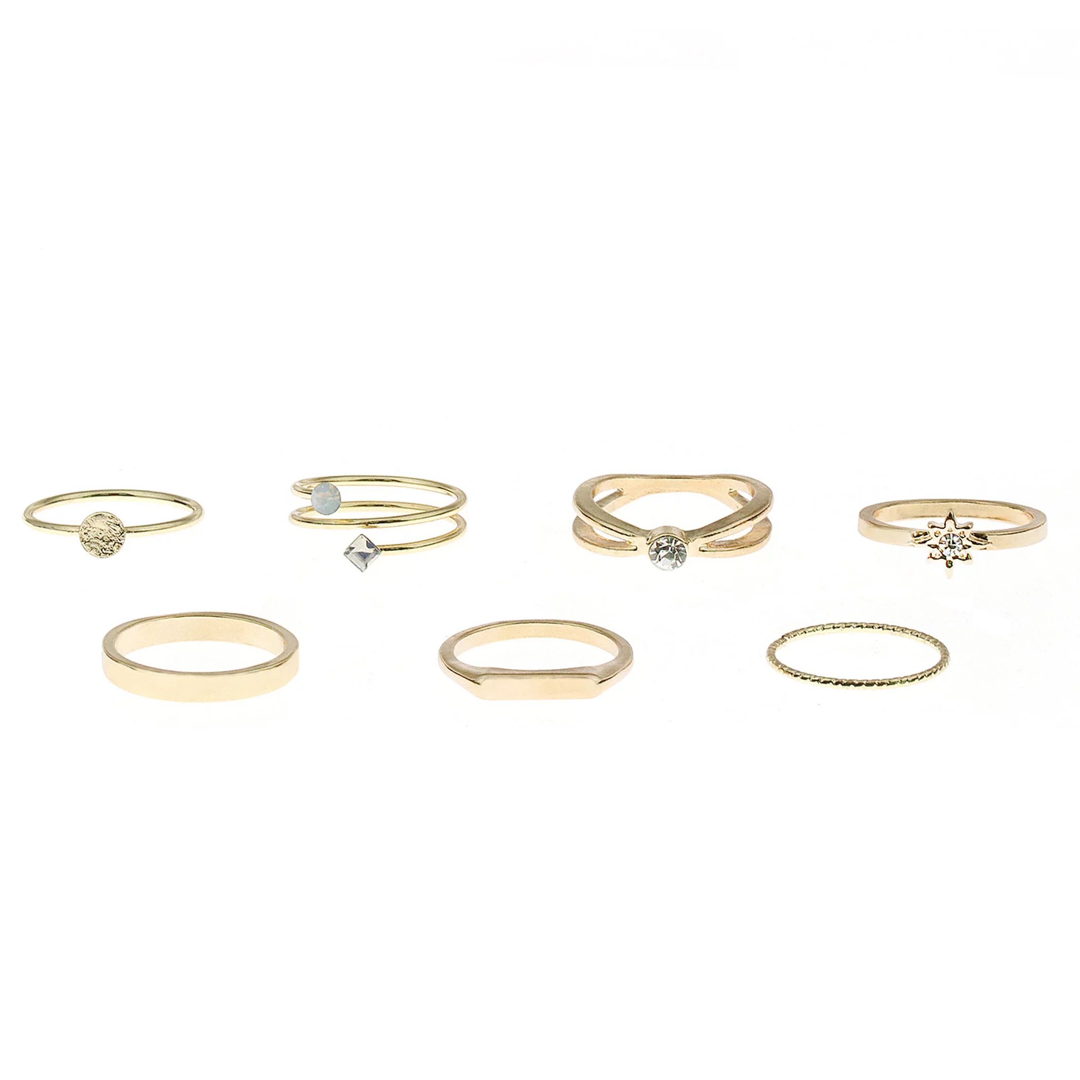 Time And Tru Ladies Gold Delicate Stacking Rings Set, 7 Pack - Walmart.com | Walmart (US)