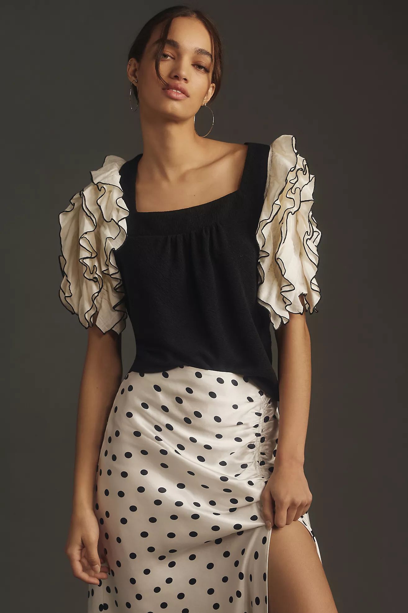 Sunday in Brooklyn Square-Neck Ruffle-Sleeve Babydoll Top | Anthropologie (US)