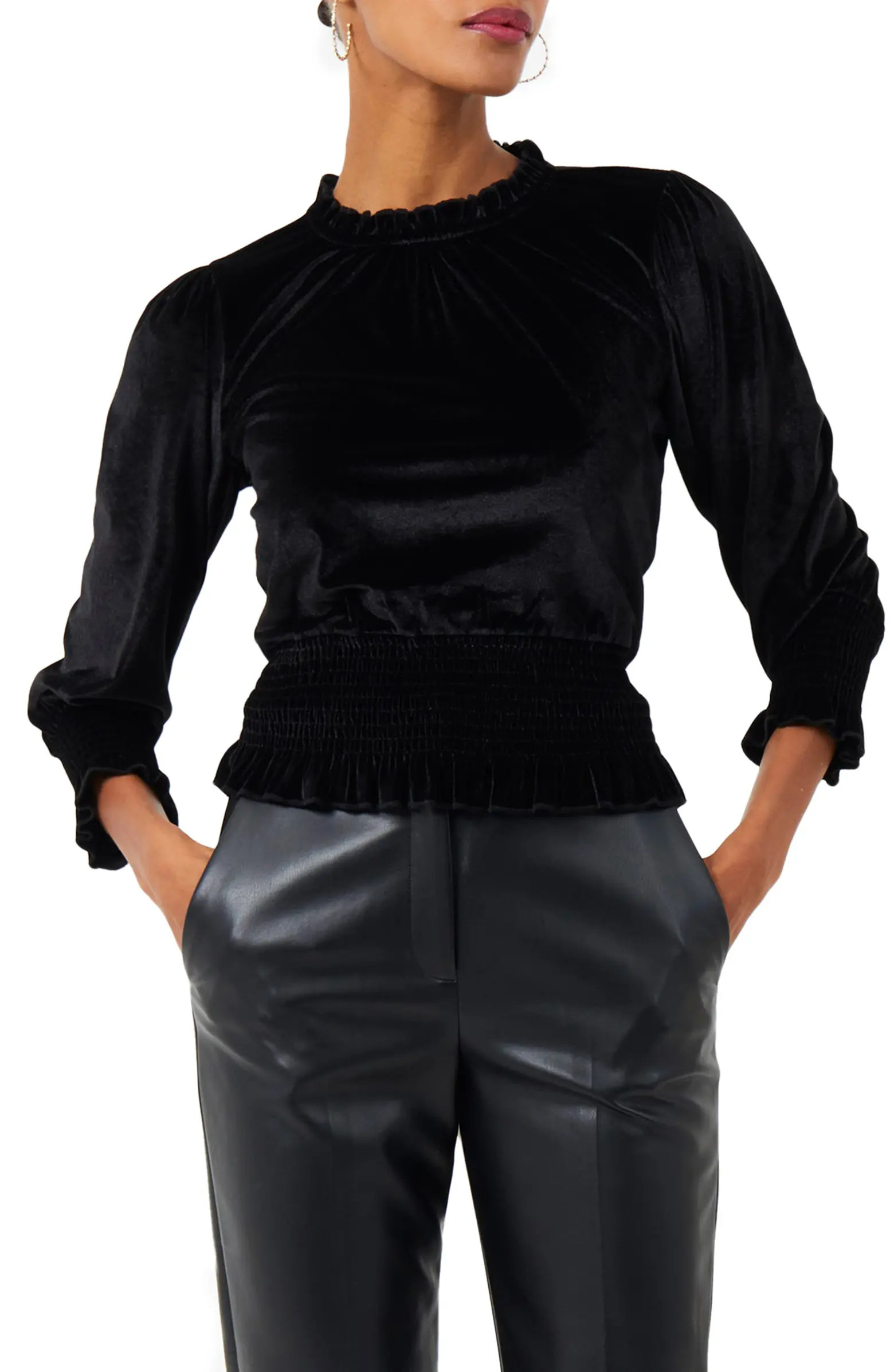 French Connection Sula Smocked Velvet Top | Nordstrom | Nordstrom
