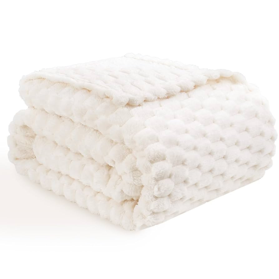 Vessia Flannel Fleece Throw Blanket, 3D Jacquard Cream Fuzzy and Warm Blanket for Couch, Sofa, Be... | Amazon (US)