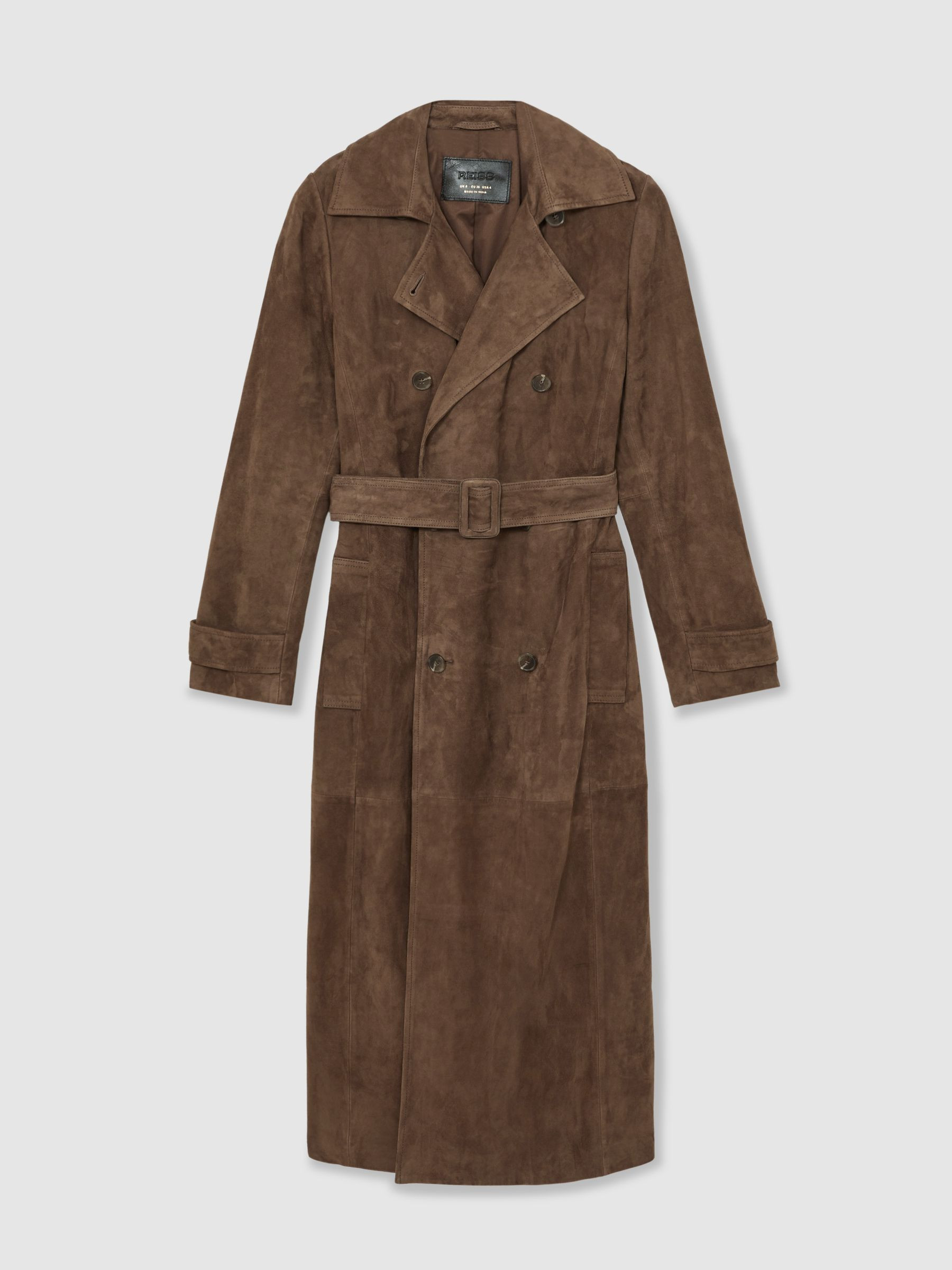 Suede Belted Trench Coat in Taupe Neutral | Reiss UK