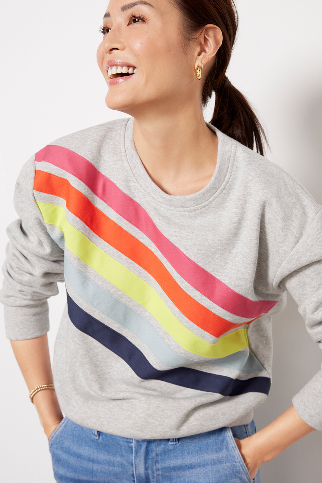 Sophia Rainbow Stripe Crew | Evereve